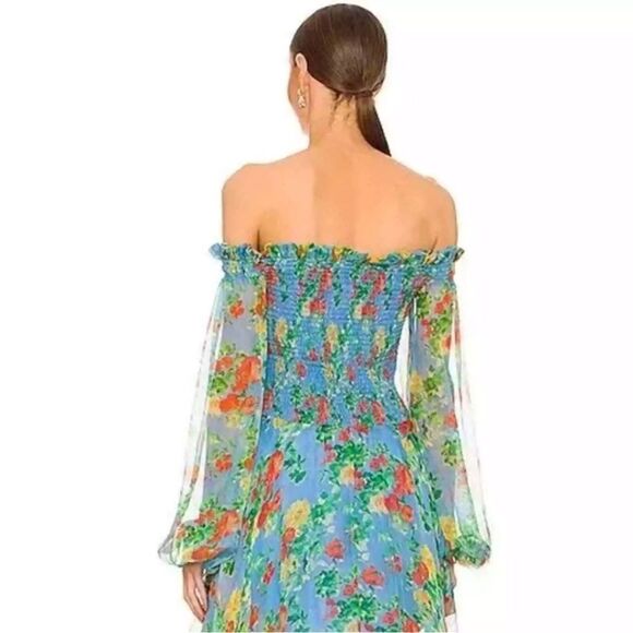 NWT Caroline Constas Ophelia mini dress in Blue Summer Floral RARE Women's Small - Picture 2 of 7